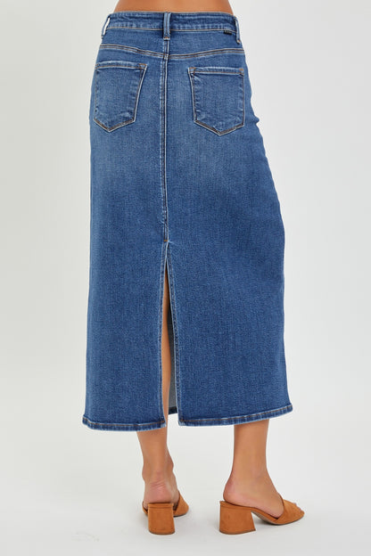 RISEN High Rise Back Slit Denim Skirt - In Style Chics Boutique LLC