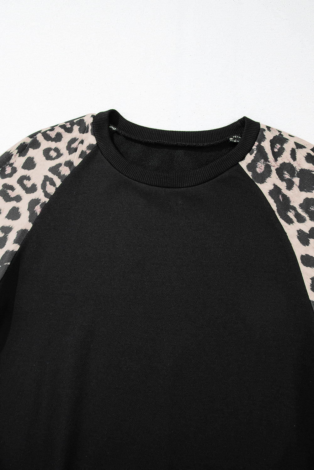 Grass Green Leopard Print Patchwork Raglan Sleeve Sweatshirt