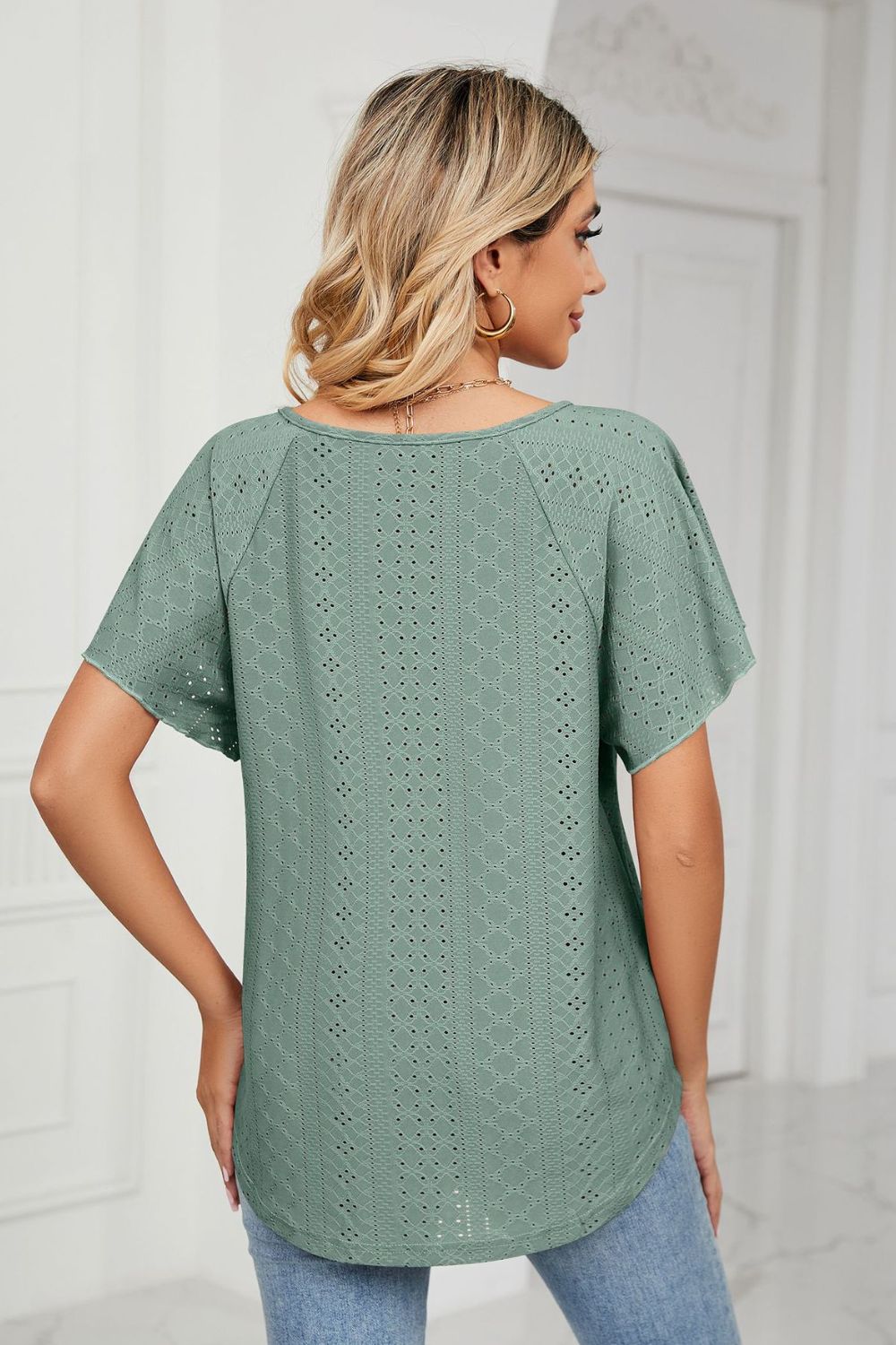 Eyelet Tie-Neck Flutter Sleeve Top - In Style Chics Boutique LLC