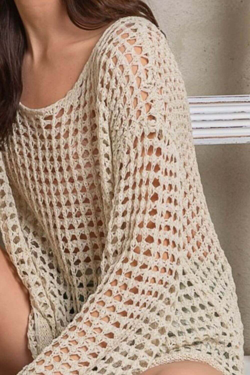 POL Side Slit Openwork Long Sleeve Knit Cover Up - In Style Chics Boutique LLC