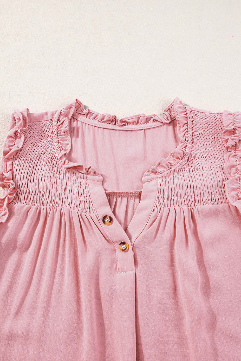 Button Split Neck Frill Trim Sleeveless Shirt - Cute Clothes Online - In Style Chics Boutique Women's Juniors Apparel 