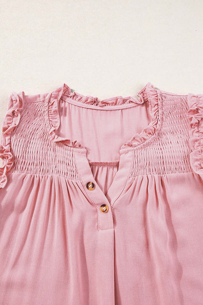 Button Split Neck Frill Trim Sleeveless Shirt - Cute Clothes Online - In Style Chics Boutique Women's Juniors Apparel 