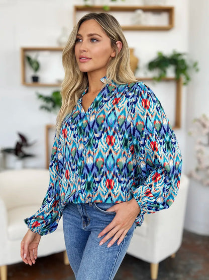 Printed Balloon Sleeve Blouse 💙 Shop Deals at In Style Chics Boutique 