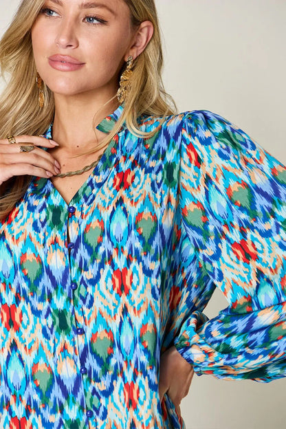 Printed Balloon Sleeve Blouse 💙 Shop Deals at In Style Chics Boutique 