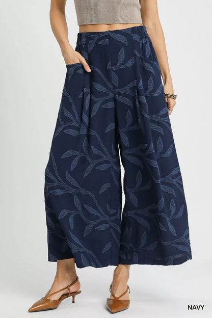 Jacquard Wide-Leg Pants in Navy at In Style Chics Boutique 