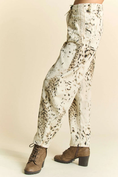Barrel Pants, Abstract Tie Dye Dot Lace Detail - In Style Chics Boutique Women's Juniors Clothes 