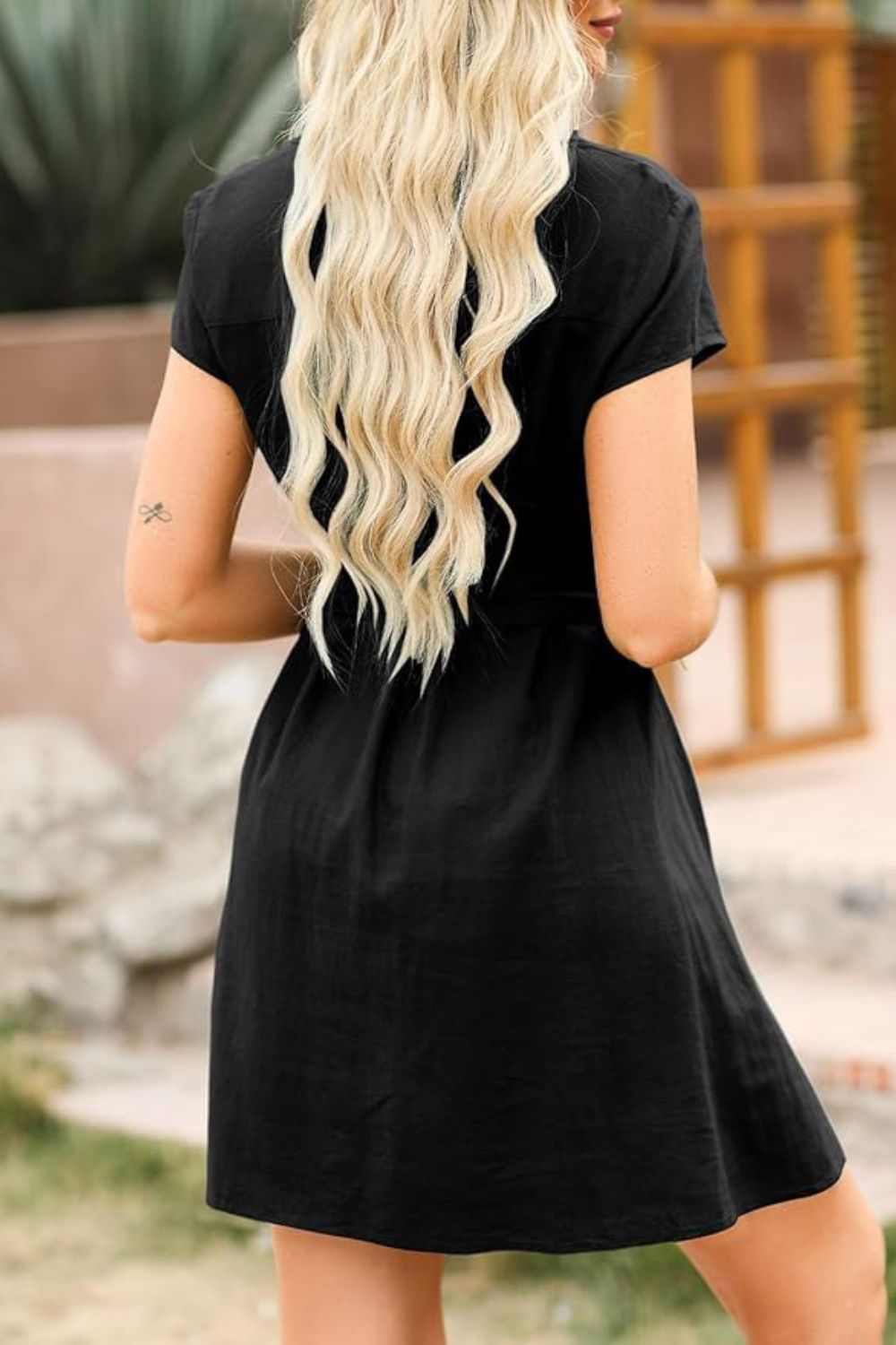 Tied Button Up Short Sleeve Dress - In Style Chics Boutique LLC