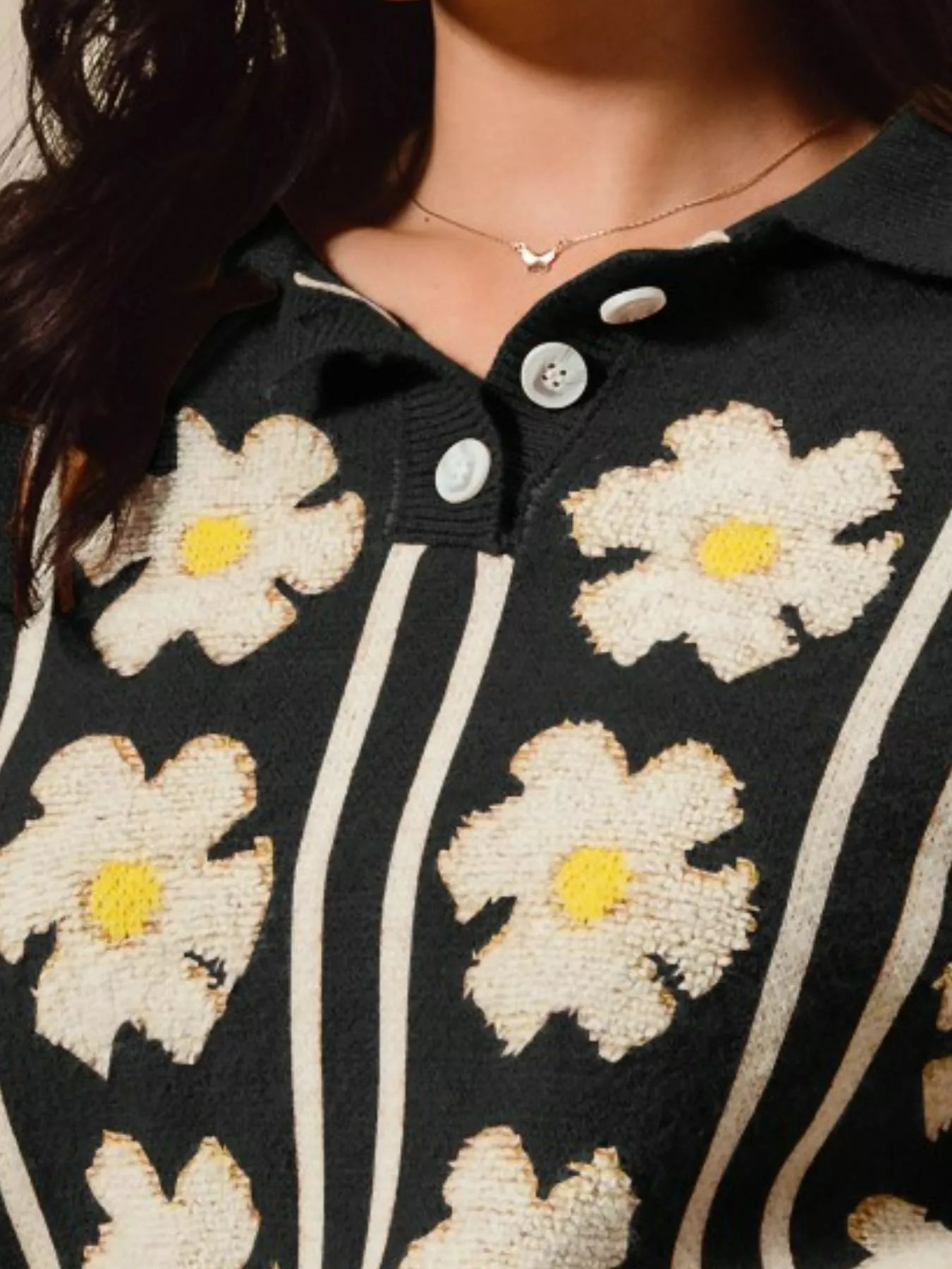 Floral Stripe Polo Collar Sweater at In Style Chics Boutique 