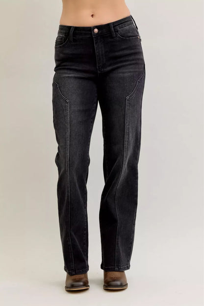 Judy Blue Mid Rise Straight Western Seam Detail Jeans at In Style Chics Boutique 