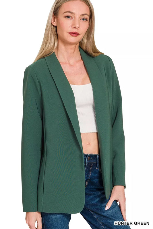 Hunter Green Long Sleeve Blazer, Woven With Lining Shop Everyday Essentials at In Style Chics Boutique 