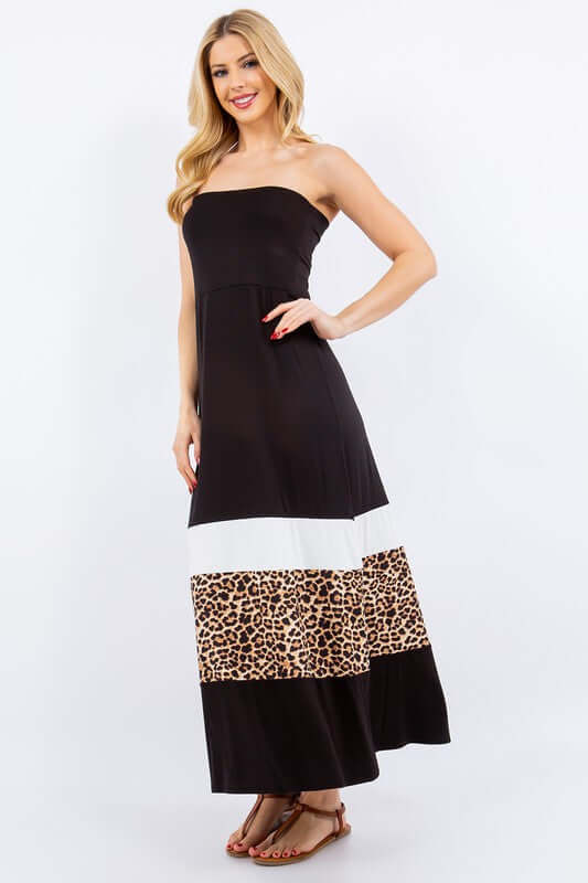 Leopard Color Block Tube Maxi Dress - In Style Chics Boutique Online Clothing Women's Juniors Plus Size 