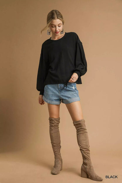 Linen Long Sleeve Top with Drawstring  at In Style Chics Boutique 
