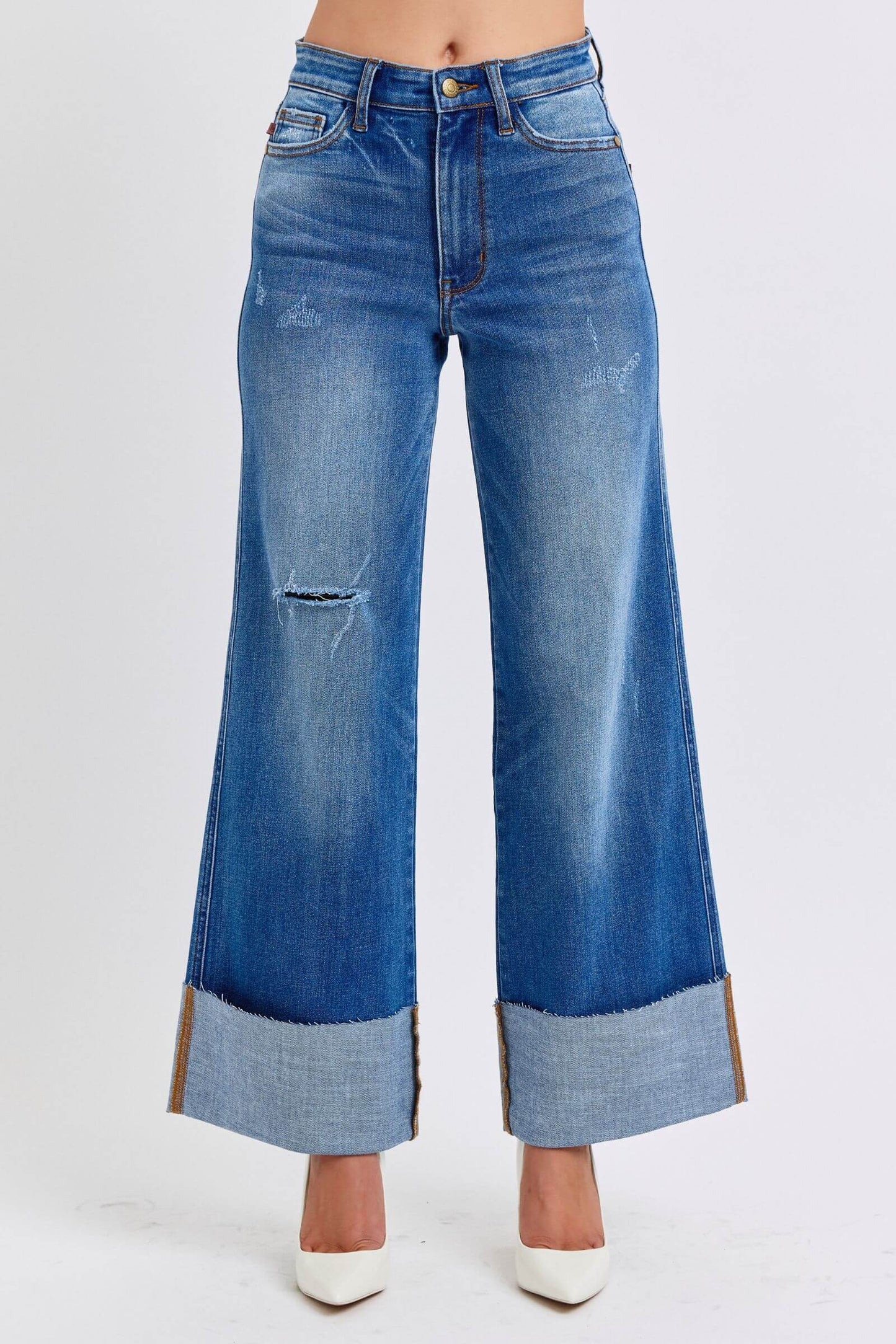 Judy Blue Full Size Distressed High Waist Wide Leg Jeans - In Style Chics Boutique LLC