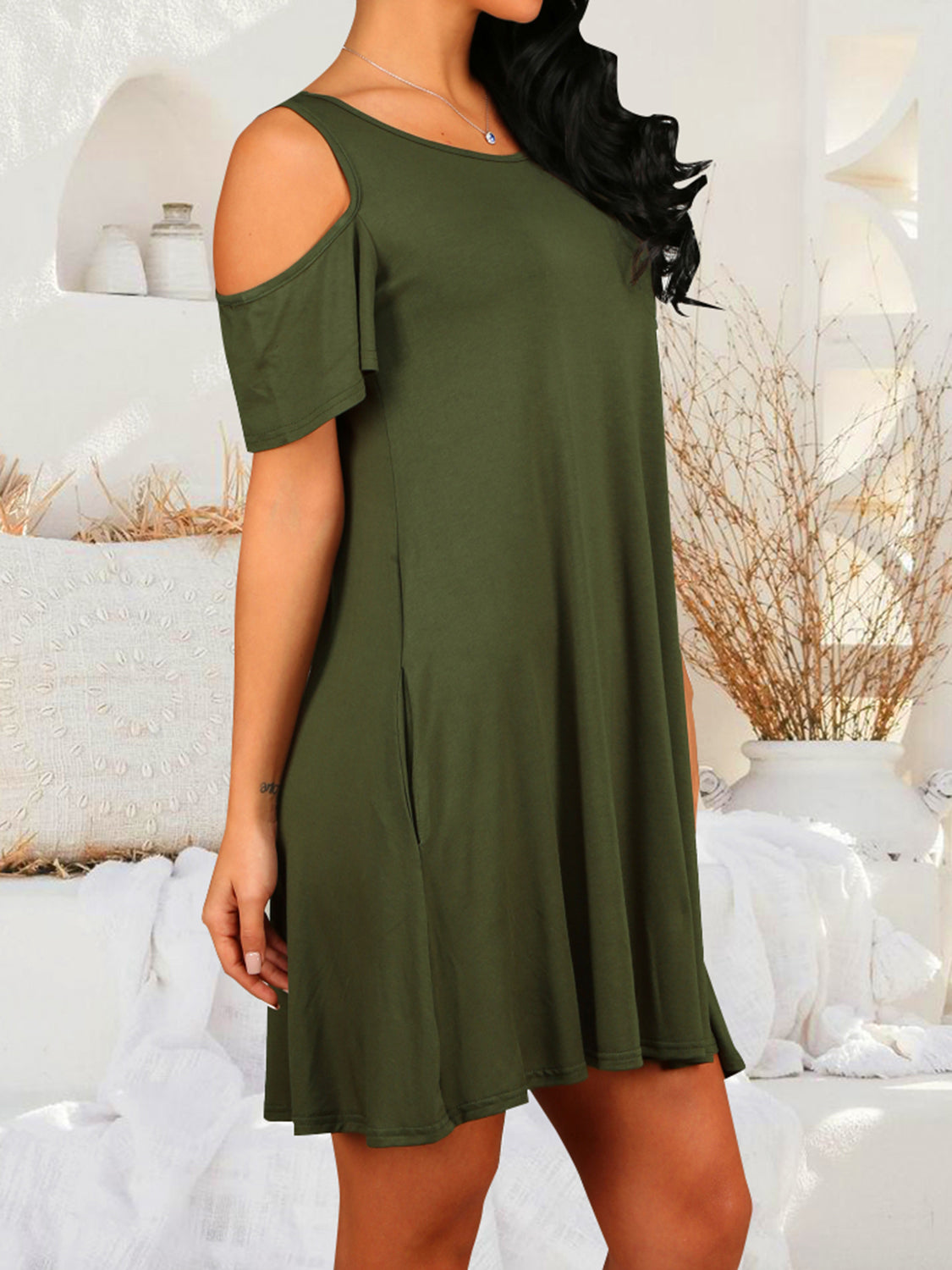 Round Neck Cold Shoulder Short Sleeve Dress - Also in Moss! - In Style Chics Boutique LLC