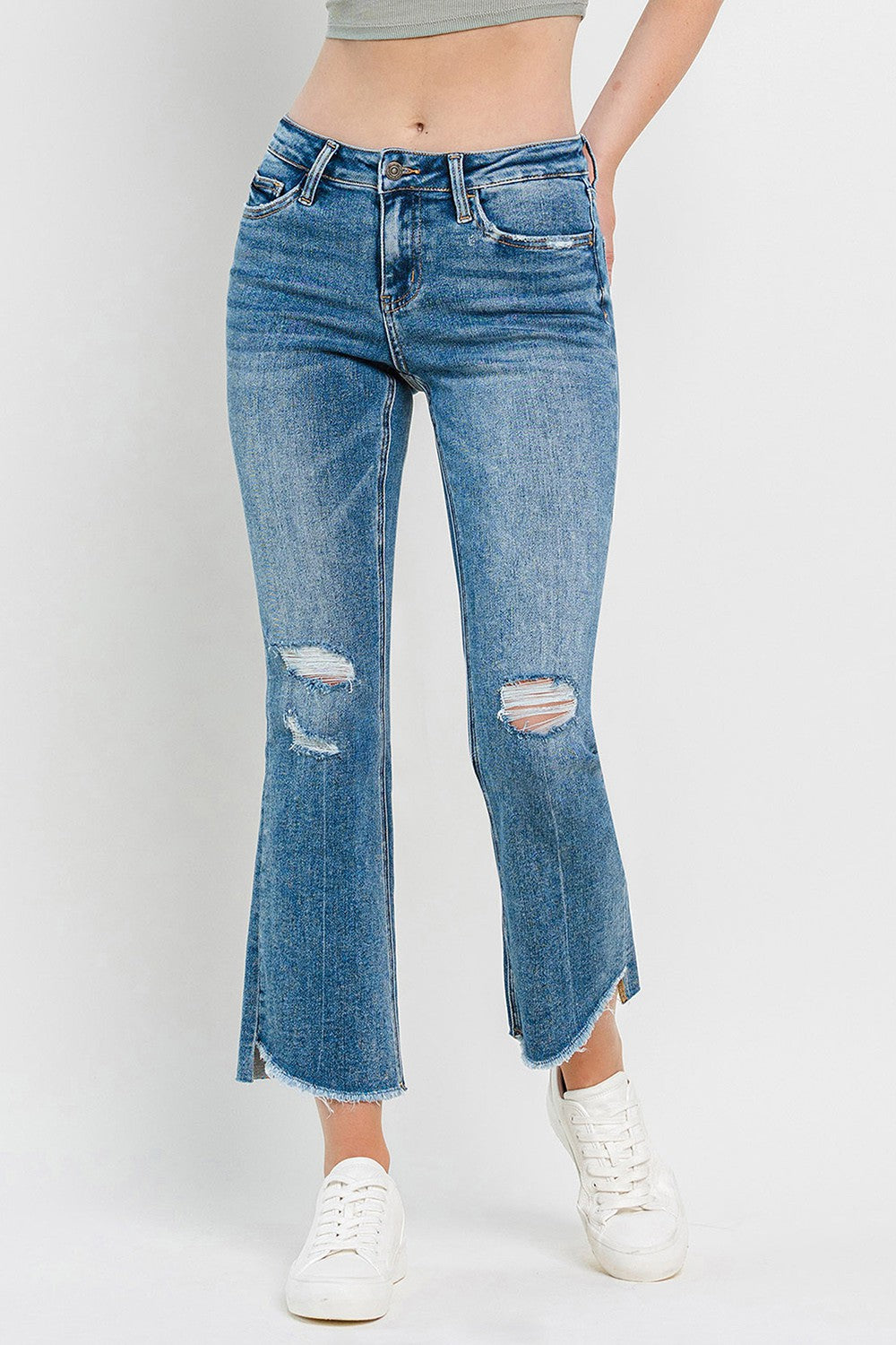 Vervet by Flying Monkey Full Size Mid Rise Distressed Cropped Flare Jeans - In Style Chics Boutique LLC