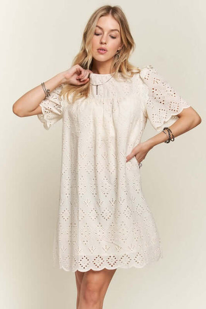 ADORA Ruffled Eyelet Round Neck Dress - In Style Chics Boutique LLC