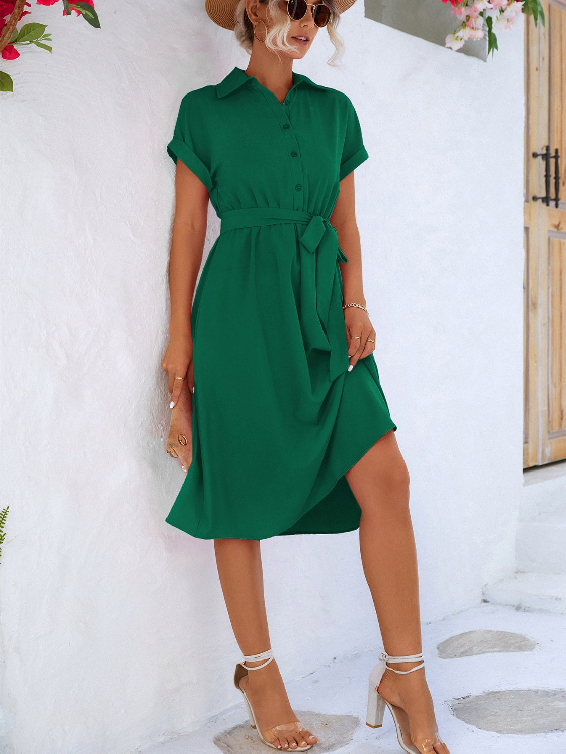 Buttoned Tie Waist Short Sleeve Dress - More Colors! - In Style Chics Boutique LLC