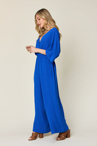 Double Take Full Size Half Sleeve Wide Leg Jumpsuit - In Style Chics Boutique LLC