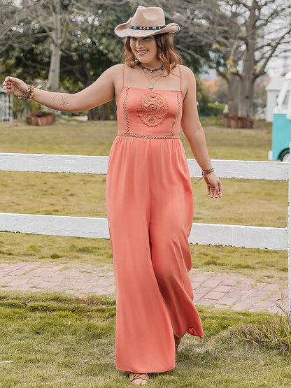 Plus Size Lace Detail Spaghetti Strap Wide Leg Jumpsuit - In Style Chics Boutique LLC