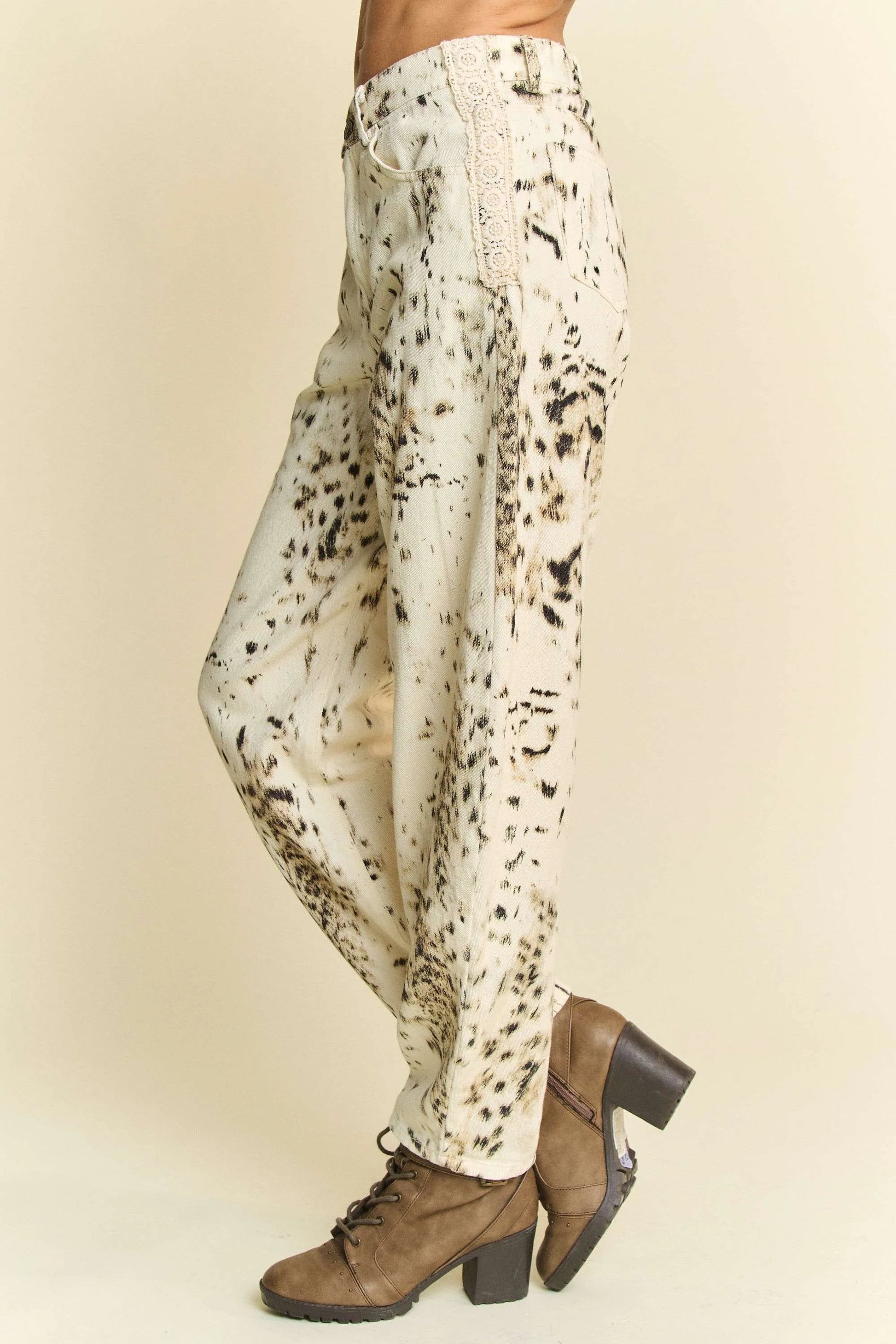 Barrel Pants, Abstract Tie Dye Dot Lace Detail - In Style Chics Boutique Women's Juniors Clothes 