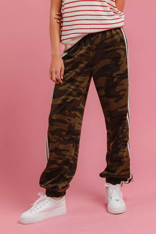 Shop Side Lines Camouflage Track Pants at In Style Chics Boutique 