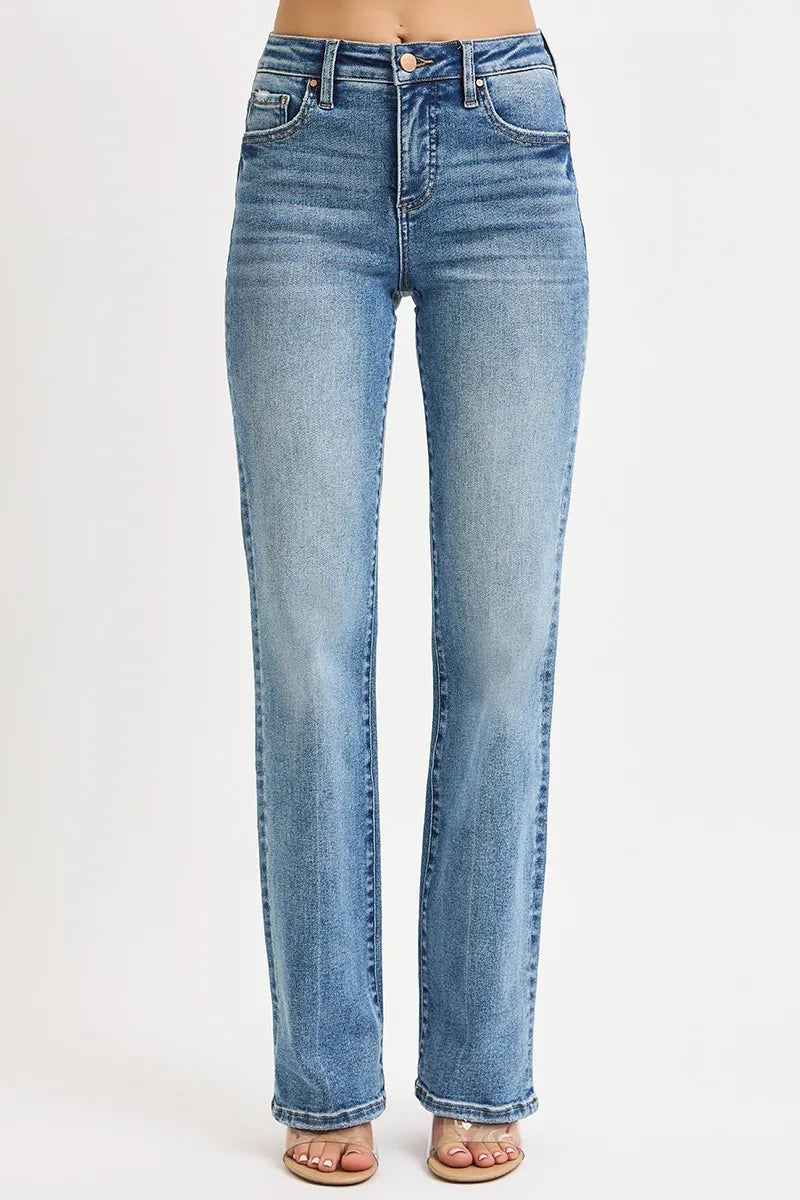 RISEN Tummy Control High Rise Straight Jeans Shop plus size jeans at In Style Chics Boutique 