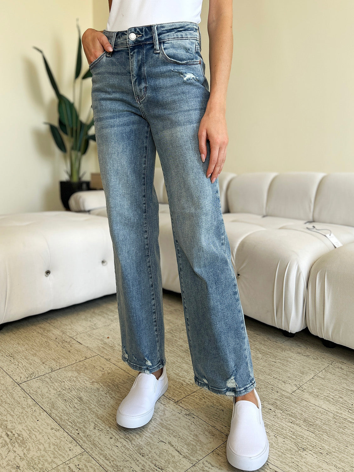 Judy Blue Full Size High Waist Distressed Straight Jeans - In Style Chics Boutique LLC