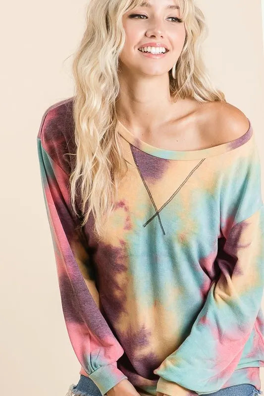 Tie Dye Print French Terry Sweatshirt at In Style Chics Boutique 