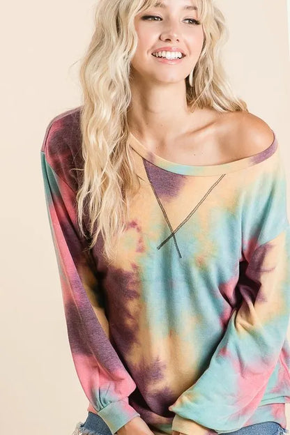 Tie Dye Print French Terry Sweatshirt at In Style Chics Boutique 