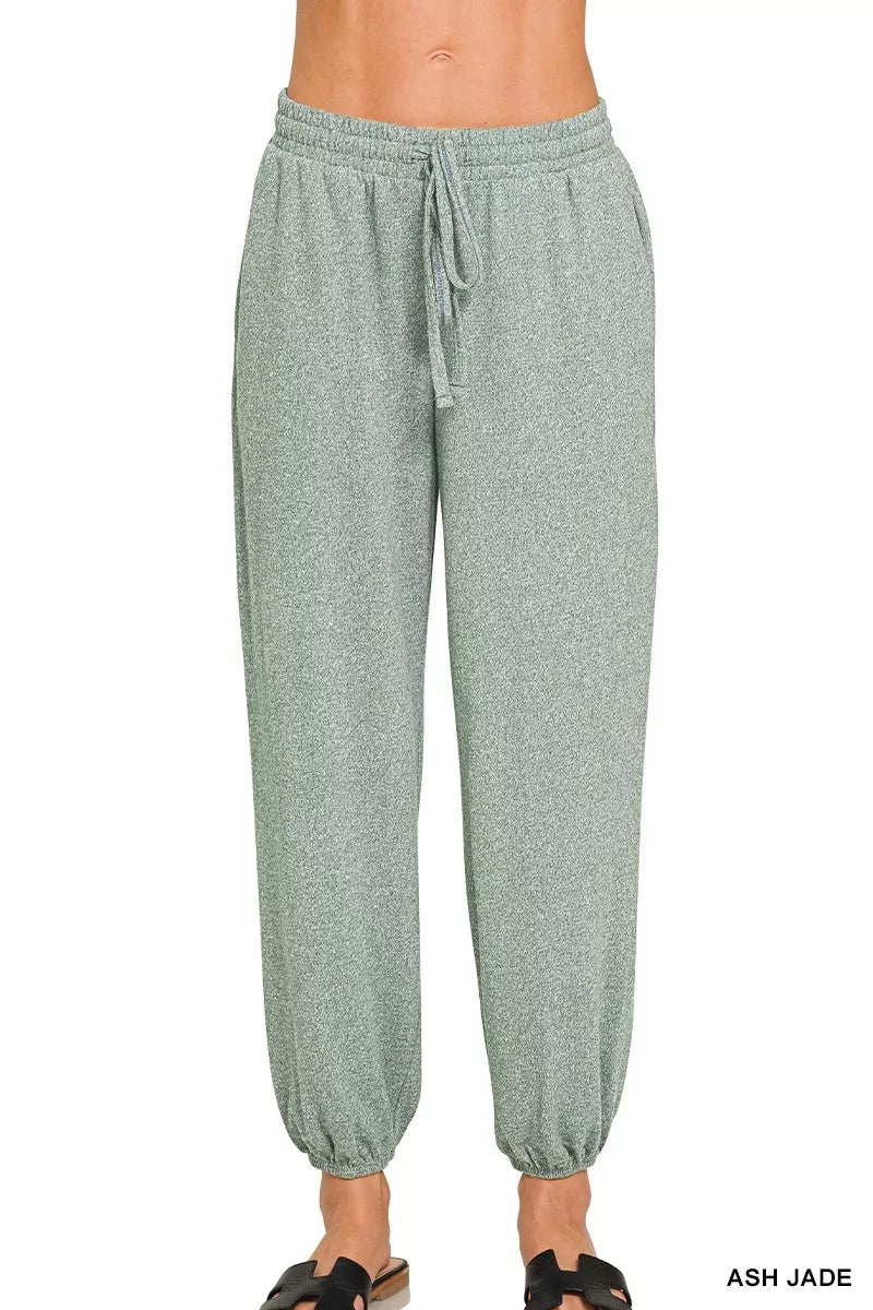 Zenana Soft Melange Hacci Jogger in Ash Jade