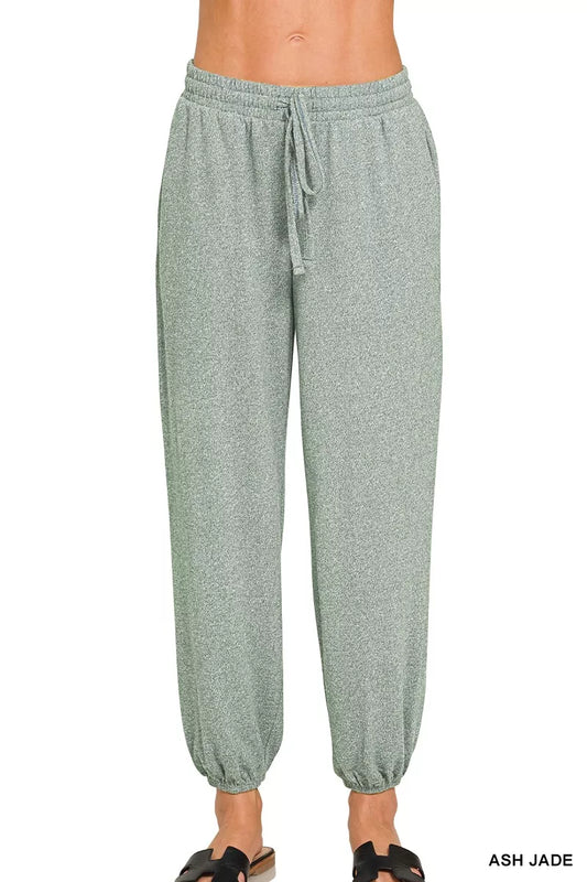 Zenana Soft Melange Hacci Jogger in Ash Jade