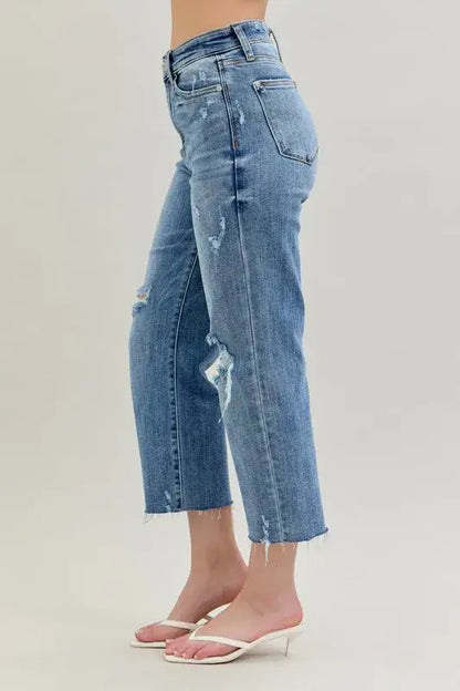 Judy Blue High Waist Destroy Crop Wide Leg Jeans - In Style Chics Boutique Women's Juniors Plus Size Apparel Online