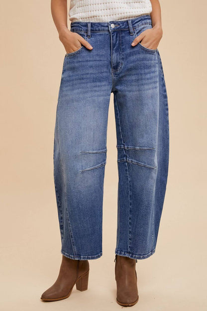 Annie Wear Mid Rise Barrel Leg Jeans with Pockets - In Style Chics Boutique LLC