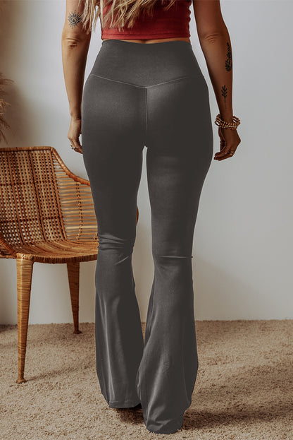 Black V Shape High Waist Flared Leggings