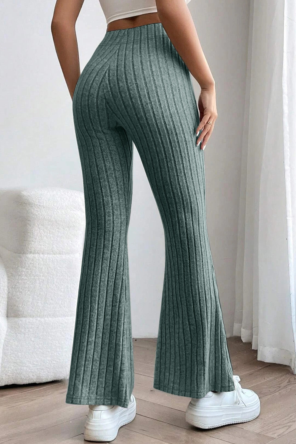 Basic Bae Full Size Ribbed High Waist Flare Pants - In Style Chics Boutique LLC