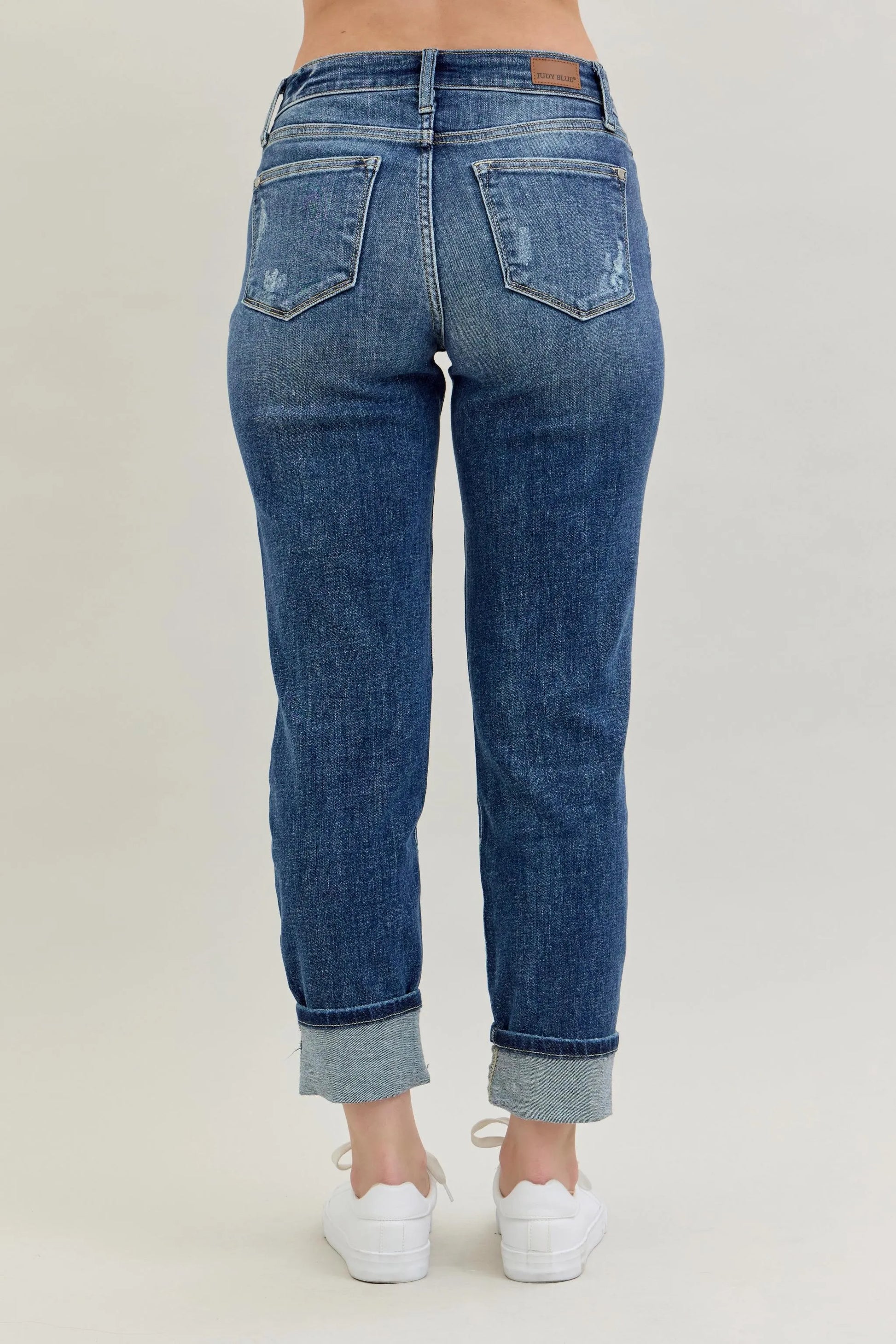 Judy Blue Mid Rise Cuffed Destroy Boyfriend Jeans - In Style Chics Boutique Women's Clothes Online Plus Size 