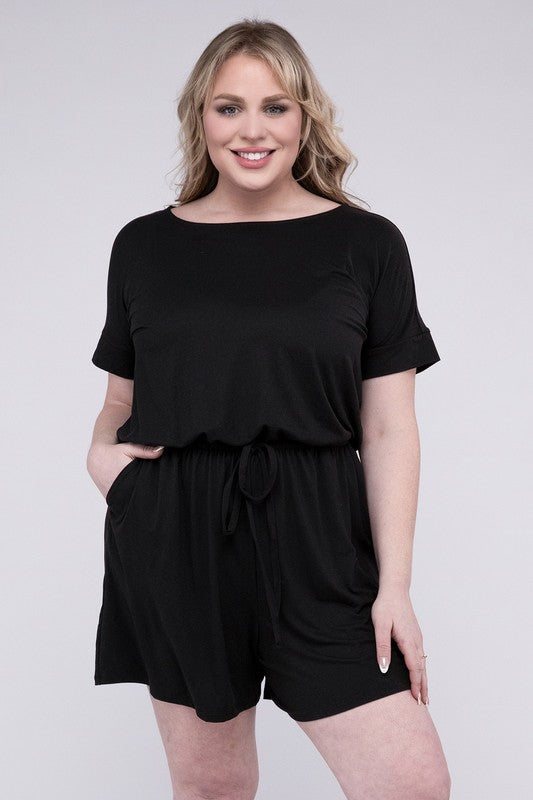 Plus Size Romper with Pockets, Brushed DTY - In Style Chics Boutique 