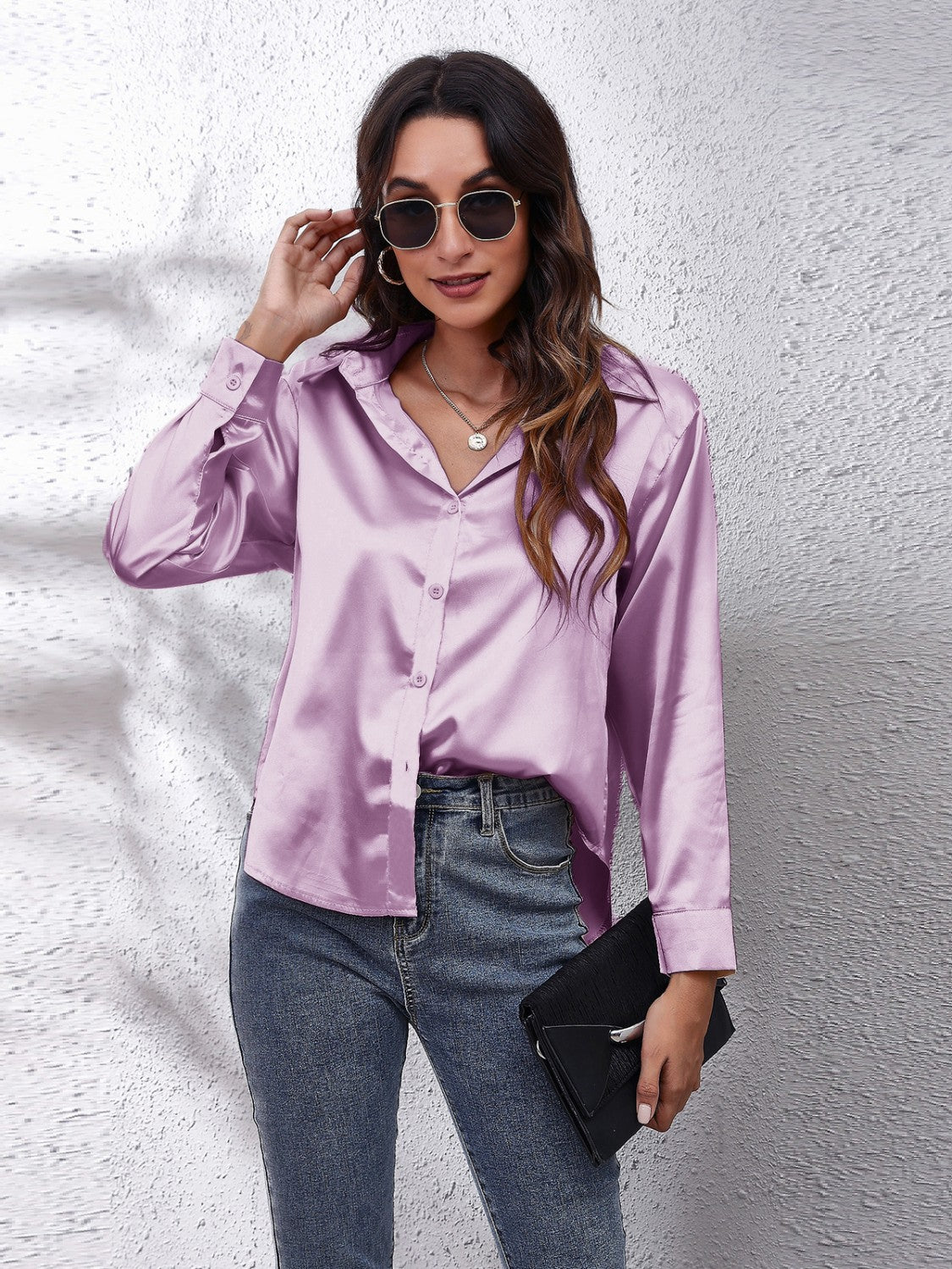 Button Up Collared Neck Long Sleeve Shirt - In Style Chics Boutique LLC