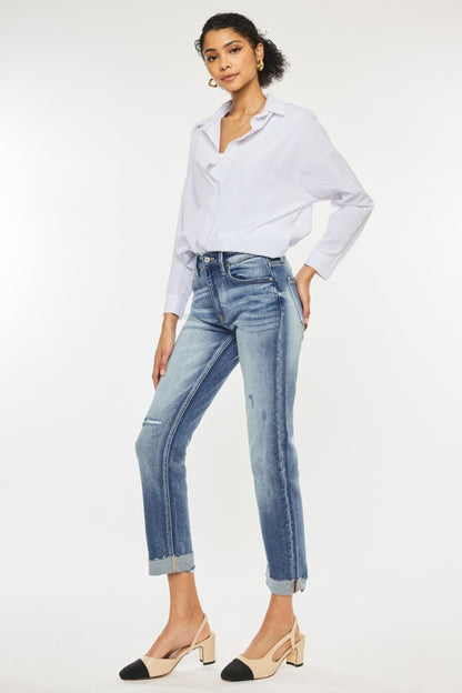 Kancan High Rise Cuffed Straight Jeans - In Style Chics Boutique LLC