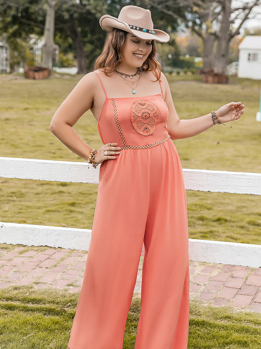 Plus Size Lace Detail Spaghetti Strap Wide Leg Jumpsuit - In Style Chics Boutique LLC