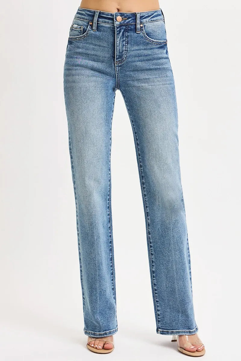 RISEN Tummy Control High Rise Straight Jeans Shop plus size jeans at In Style Chics Boutique 