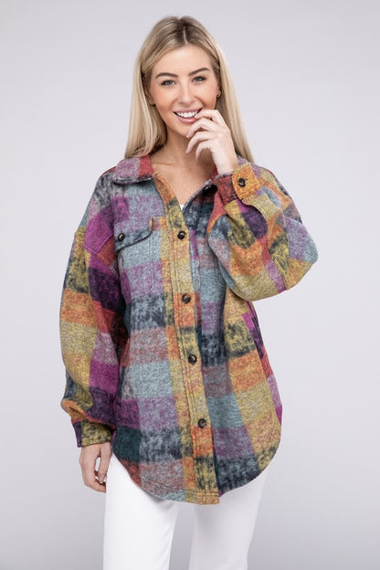 Loose Fit Buttoned Down Check Shirt Jacket - In Style Chics Boutique LLC