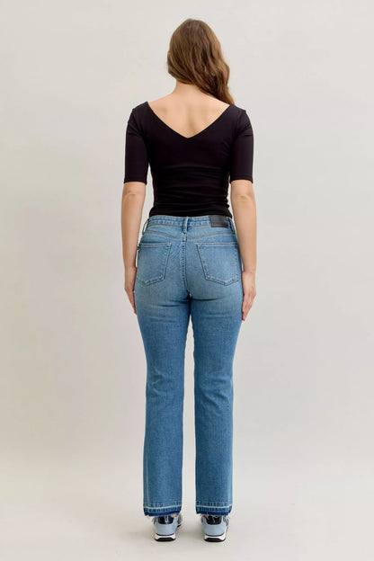 Judy Blue Mid Rise Slim Bootcut Tummy Control Release Hem Jeans 💙 at In Style Chics Boutique 