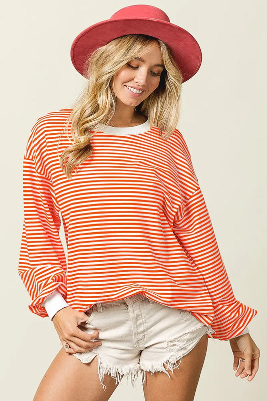 French Terry Stripe Long Sleeve Sweatshirt at In Style Chics Boutique 