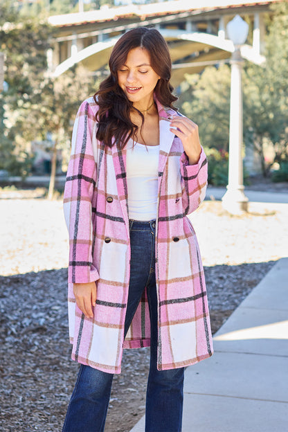 Double Take Full Size Plaid Button Up Lapel Collar Coat - In Style Chics Boutique LLC