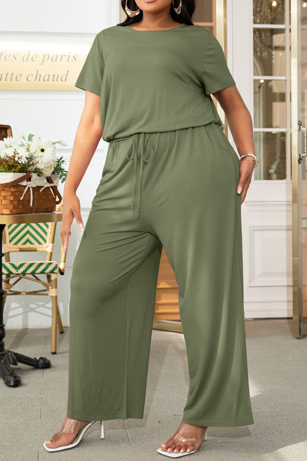 Plus Size Drawstring Waist Short Sleeve Jumpsuit - In Style Chics Boutique LLC