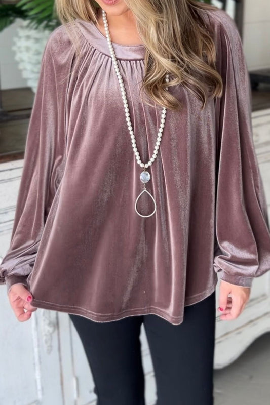 Ruched Round Neck Raglan Sleeve Blouse - In Style Chics Boutique LLC