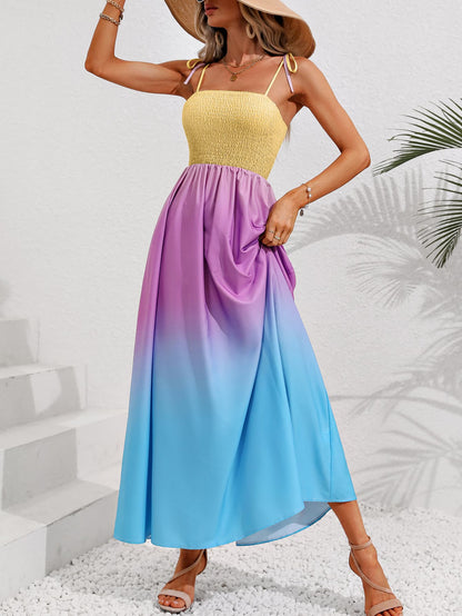 Color Block Tie Shoulder Smocked Maxi Dress - In Style Chics Boutique LLC