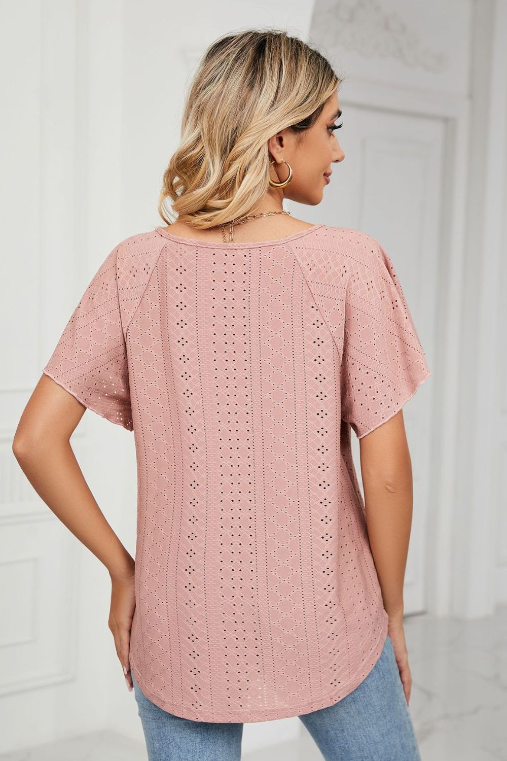 Eyelet Tie-Neck Flutter Sleeve Top - In Style Chics Boutique LLC