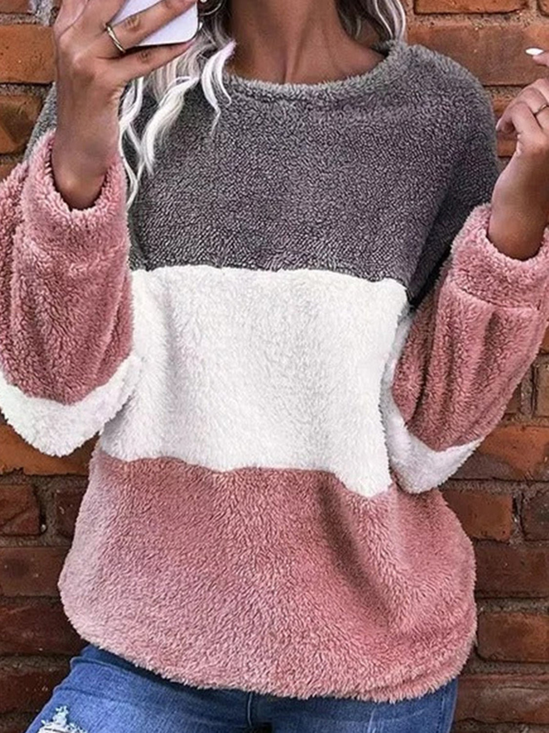 Color Block Round Neck Long Sleeve Sweatshirt